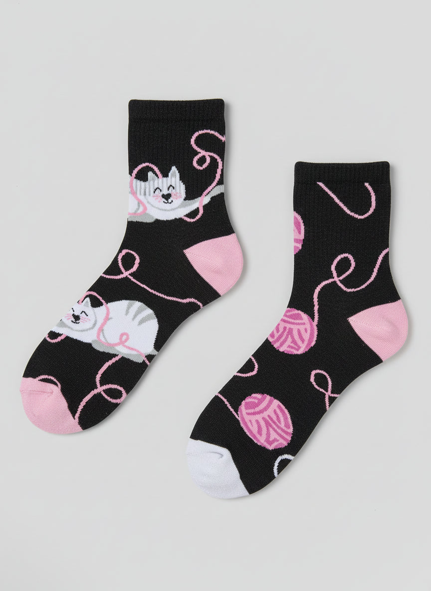 Cat & Ball Crew Socks