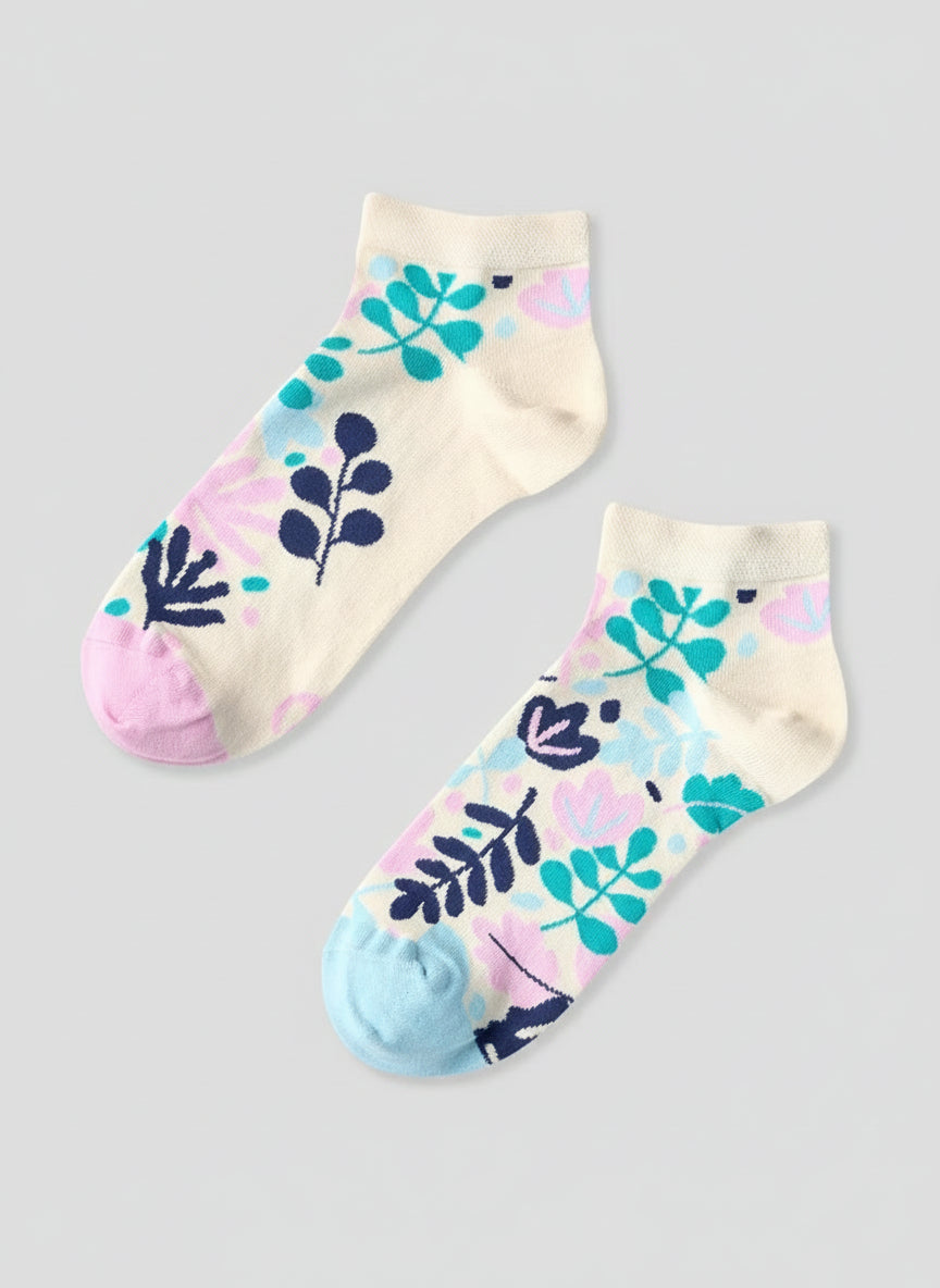 Turquoise Leaves Ankle Socks
