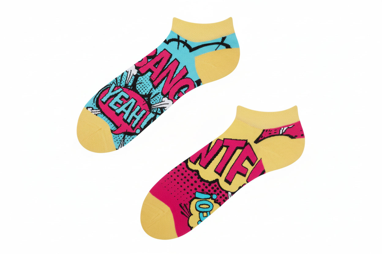 Comics Mismatched Ankle Socks- Pop Art Fun Design
