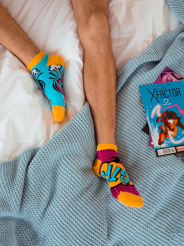 Comics Mismatched Ankle Socks- Pop Art Fun Design