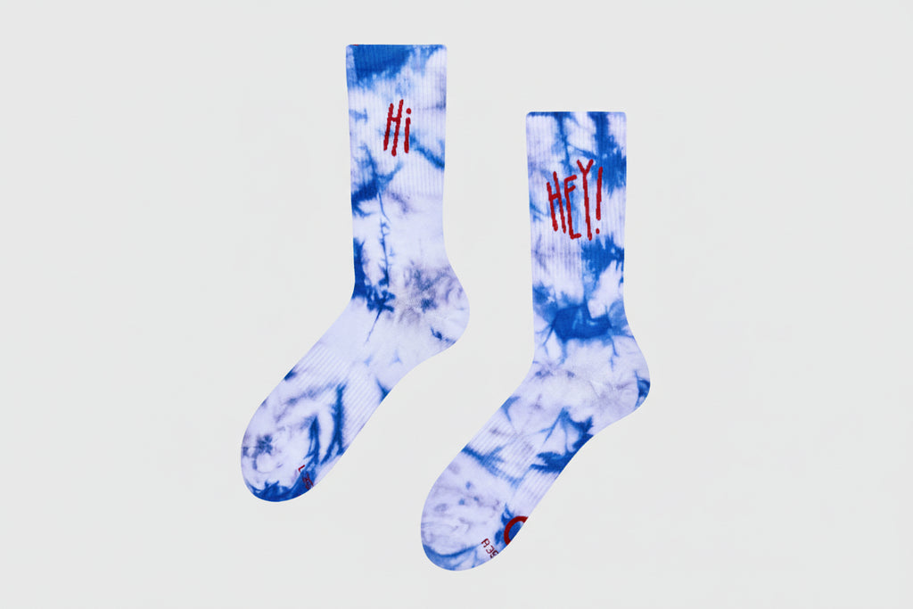 Hey Hi! Blue Tie- Dye Socks- Fun Casual Design