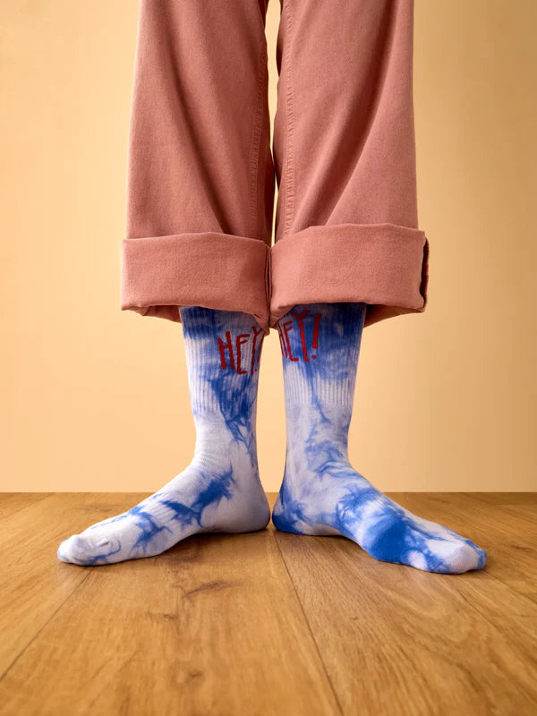 Hey Hi! Blue Tie- Dye Socks- Fun Casual Design
