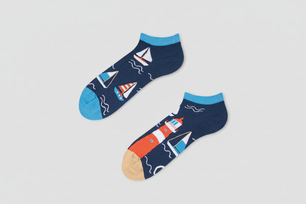 Lighthouse & Sailboats Ankle Socks- Nautical Design
