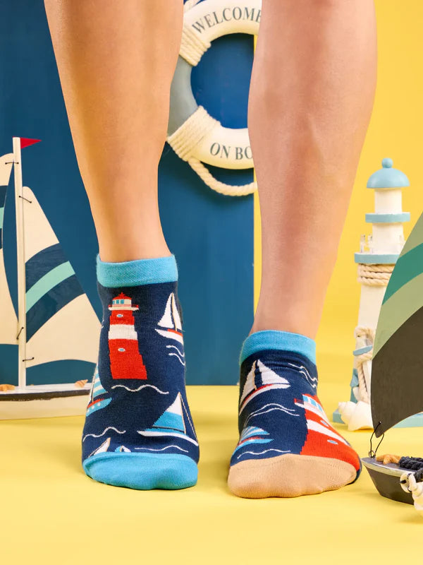 Lighthouse & Sailboats Ankle Socks- Nautical Design